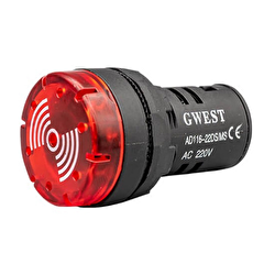 Gwest 22DS/MS İkazlı Kırmızı Ledli Flaşör Buzzer 220VAC/DC 22mm 