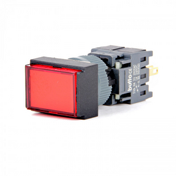 Butto F16-291-RD 16mm Dikdörtgen Gövde  1No+1 Nc  6 Pin Kırmızı Yaylı  Buton 